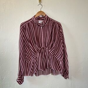 Forte_Forte Made in Italy Pink Burgundy Stripe Ruched Blouse XS